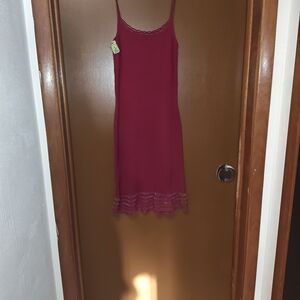 Guess Burgundy Slip Dress with Lace Hem
